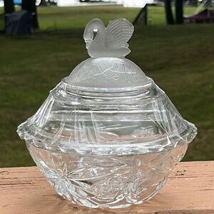 Vintage cryatal bowl with swan lid